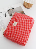 Red Plaid Makeup Bag Portable For Travel