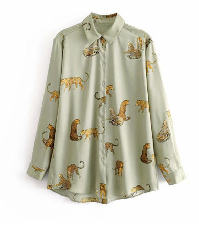 Leopard Lapel Ladies Blouse Main Image
