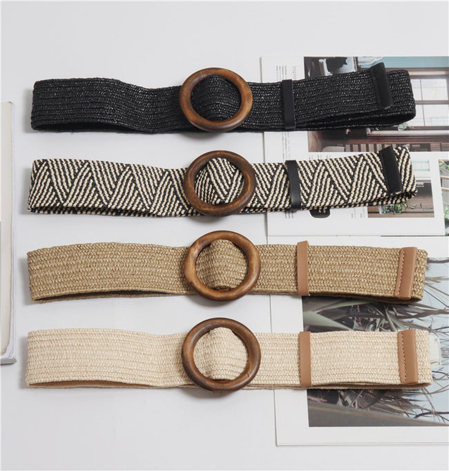 Woven round buckle belt with bohemian wax rope Hover Image