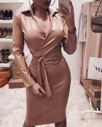 Pu leather v-neck slim sexy dress