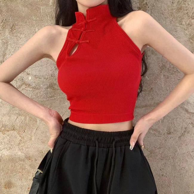 Womens Solid-Color Retro Chinese-Style Camisole Hover Image