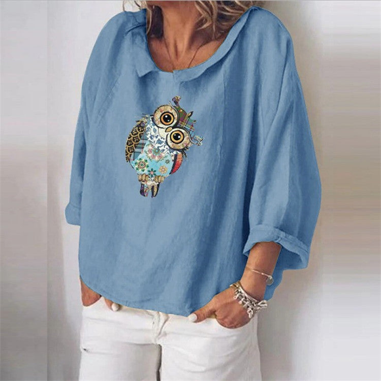 Linen loose Lapel long sleeve shirt for women