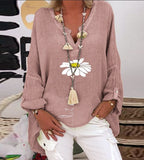 V-neck Printed Slub Shirt Women
