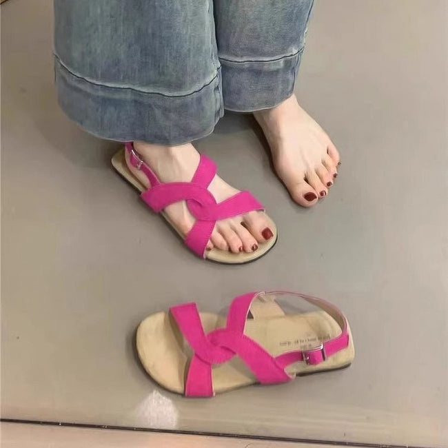 Retro Cross Strap Buckle Sandals For Women Summer Hover Image