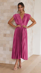 Summer V-neck Pleated Dress INS Fashion Casual Loose Zip Sleeveless Dresses For Women Clothing