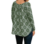 Printed V-Neck Long-Sleeved Drawstring Shirt Top Women