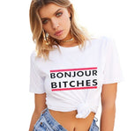 Casual Women Tees Letter Print White Black Gray Women T-shirt