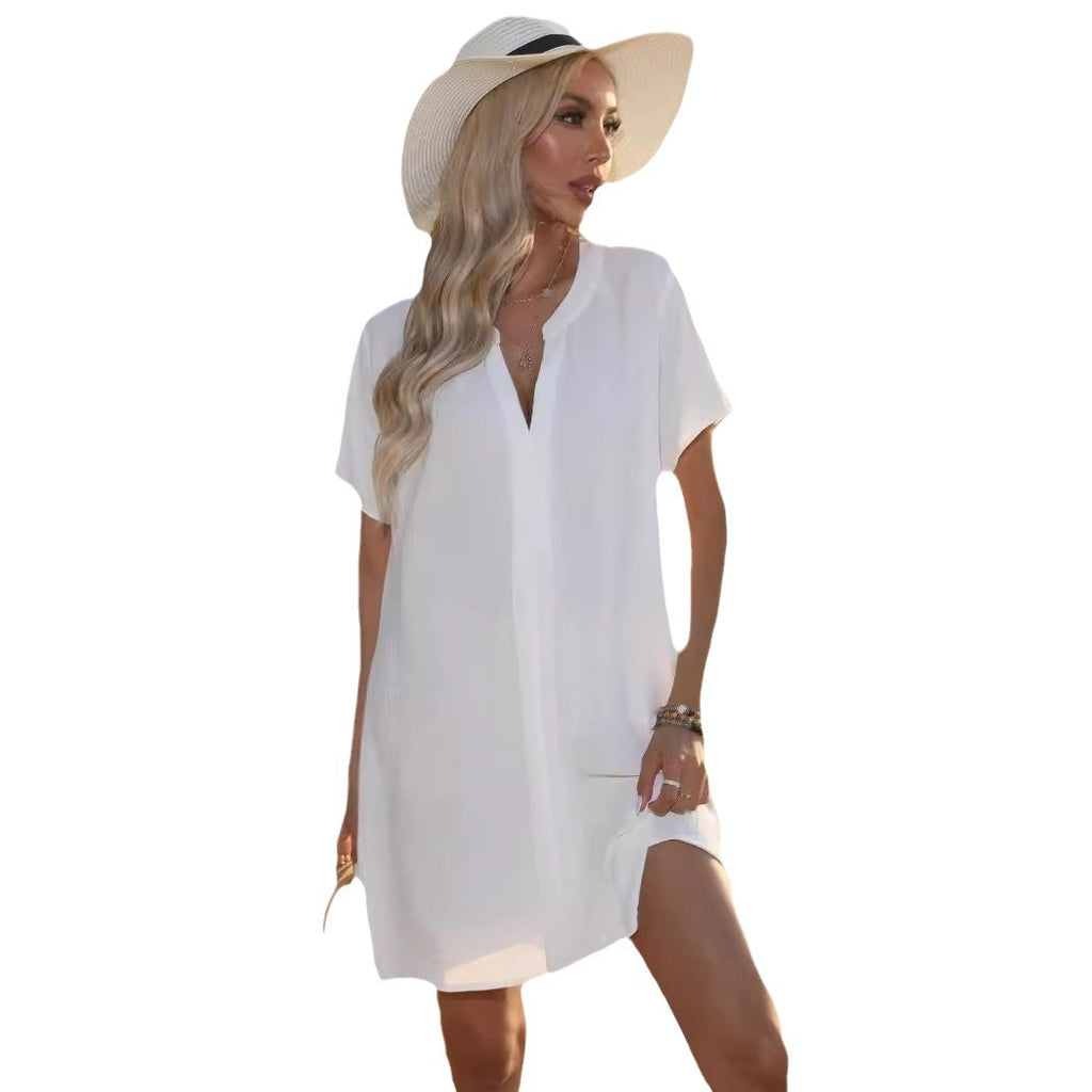 Women's Casual V-neck Shirt Beach Dress