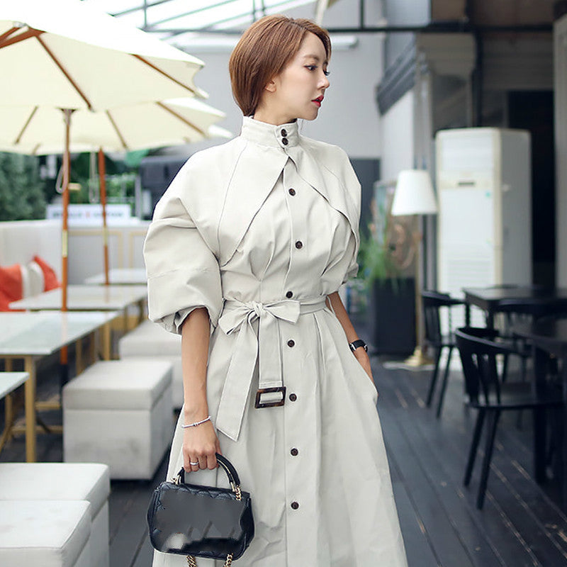 Mid-length windbreaker dress with waist