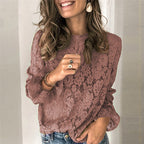 Hot-selling horn sleeve long sleeve hollow lace shirt women