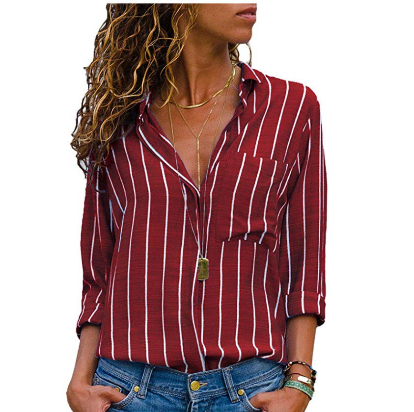 Fashion Multicolor Striped Long-Sleeved Shirt Women
