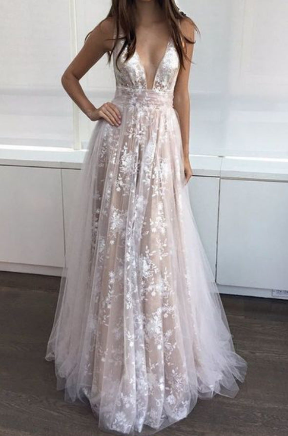 New dress AliExpress explosion models lace deep V wedding dress long skirt women's clothing Hover Image