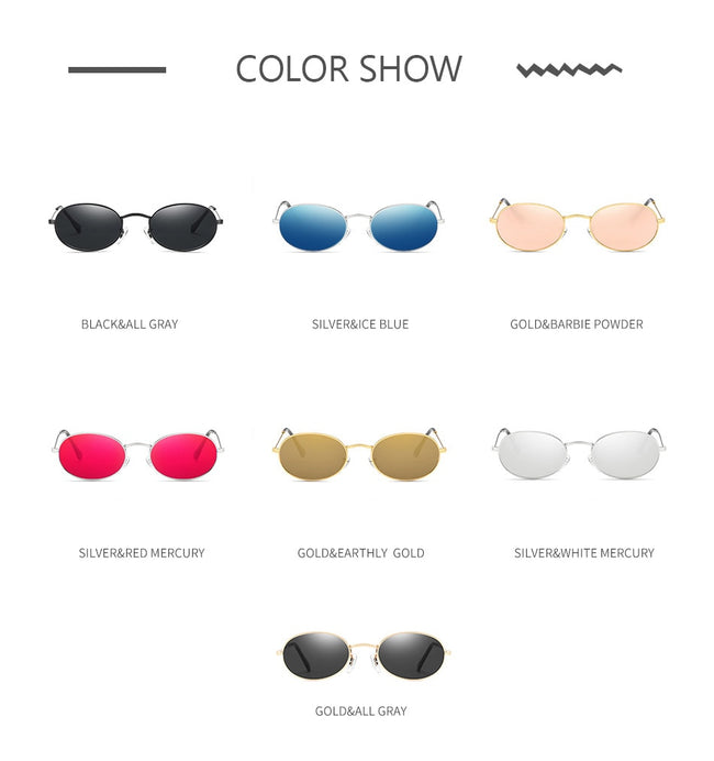 Fashion Women Sunglasses Famous Oval Sun Glasses Luxury Brand Metal Round Frames Black Small Cheap Eyewear Main Image