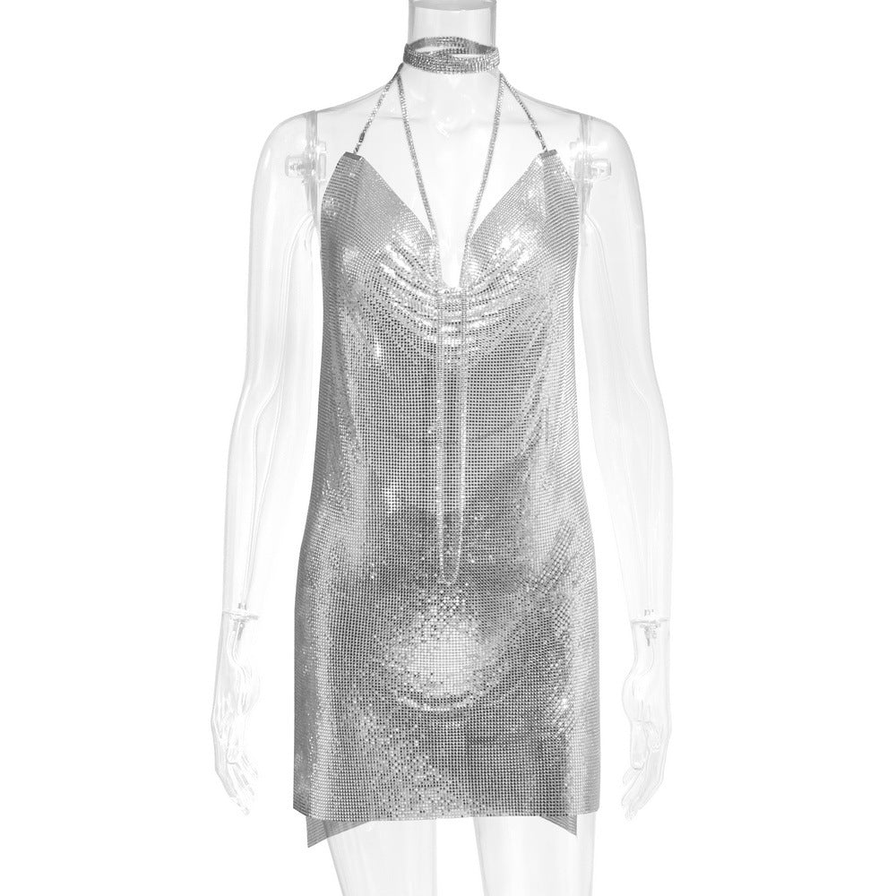 Metal Sequins Dress Rhinestone Women