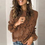 Hot-selling horn sleeve long sleeve hollow lace shirt women