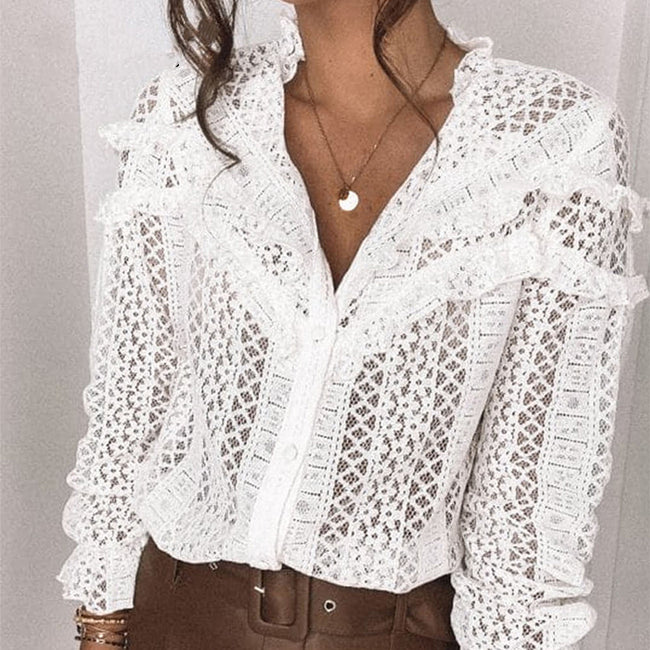 New Fashion Sexy Cut Out Lace Shirt For Women Hover Image