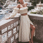 Slim ruffle dress with floral off-the-shoulder A-line dress