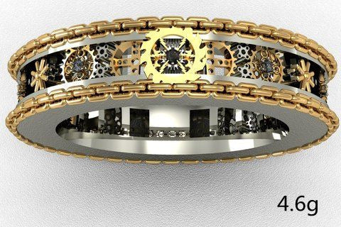 Gears Carved Finger Rings Men Women Antique Silver Hover Image