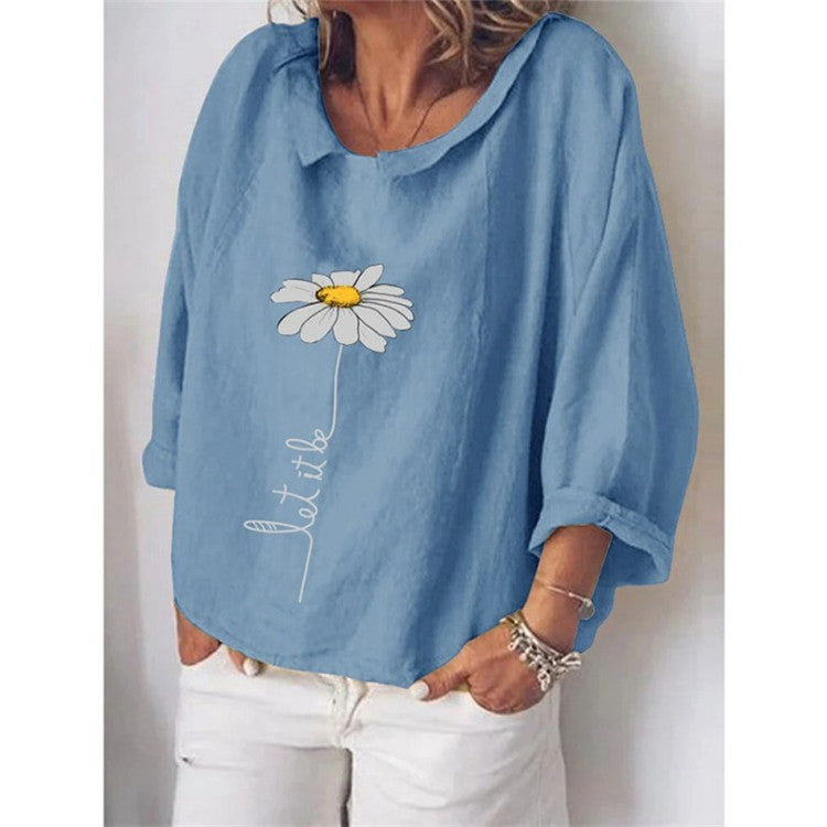 Linen loose Lapel long sleeve shirt for women