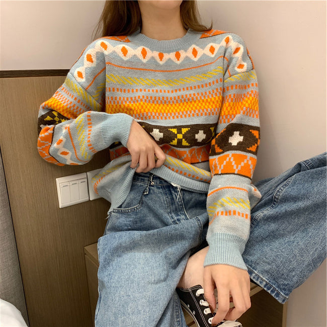New Trendy Round Neck Long Sleeve Sweater All-Match Loose Sweater Women Main Image