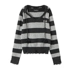 Autumn Hooded Sweater Women Contrast Stripe Thin