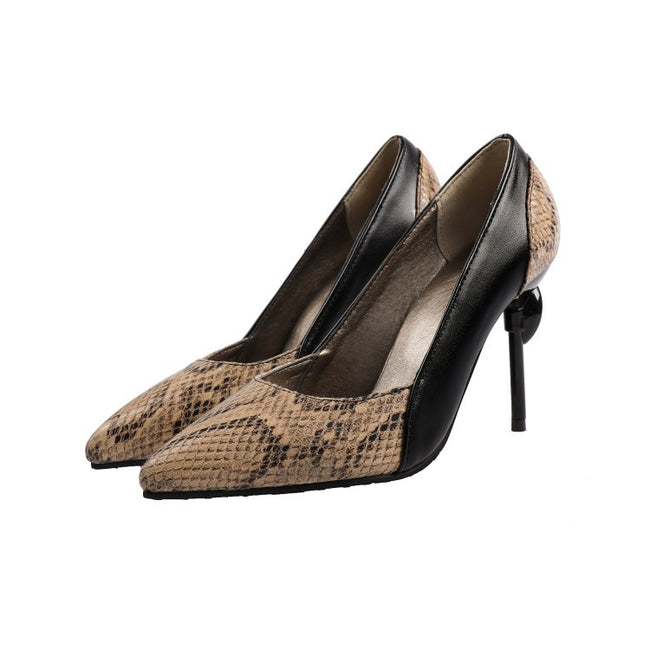 Snakeskin leather panel high heels Hover Image