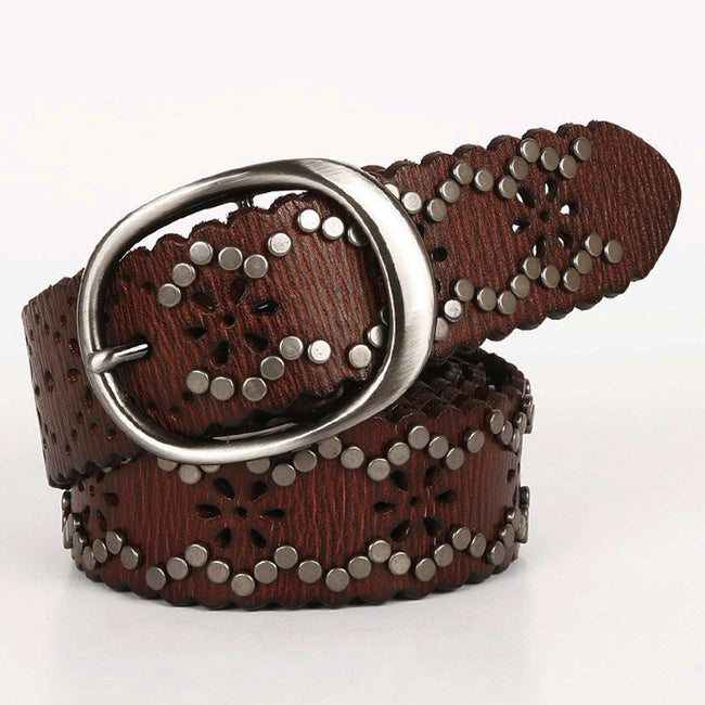 Lace rivet leather belt head layer cowhide women's belt Hover Image