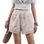 Summer New Retro Hollow Crochet Cotton-Linen Pants For Women Artistic Lace-trimmed Shorts