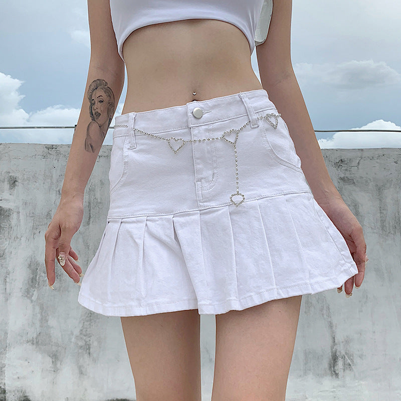Jupe en jean taille haute à volants de style européen et américain