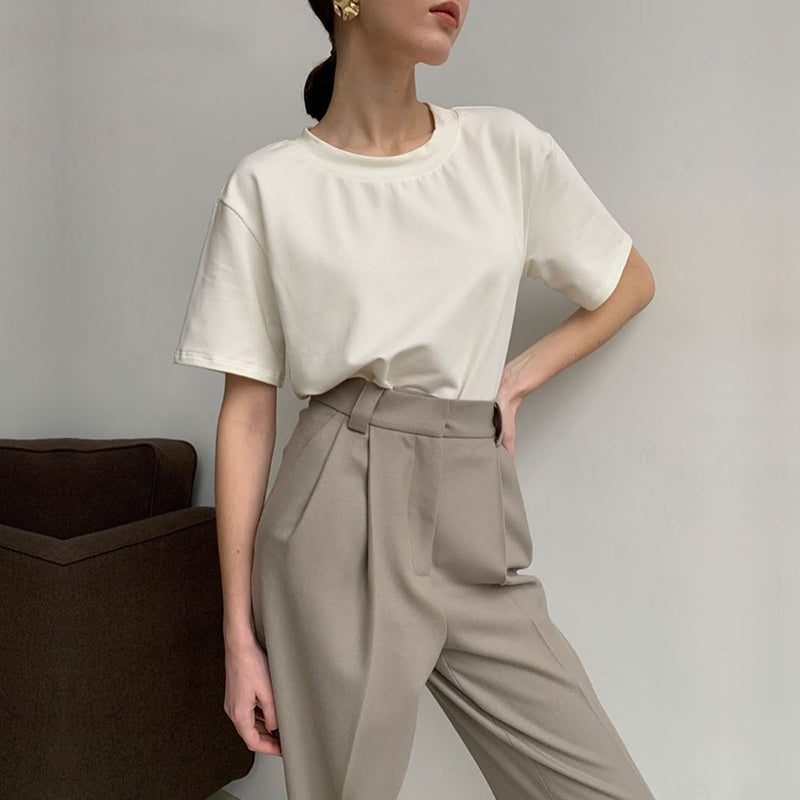 Summer Knitted Basic Solid T-shirt Women Casual Cotto