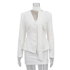 Turtleneck V-neck Long-sleeve Waist-cinching Suit Jacket And Sheath Skirt Two-piece Set
