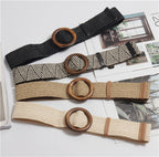 Woven round buckle belt with bohemian wax rope