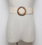 Woven round buckle belt with bohemian wax rope