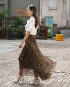Leopard print sexy chiffon long skirt