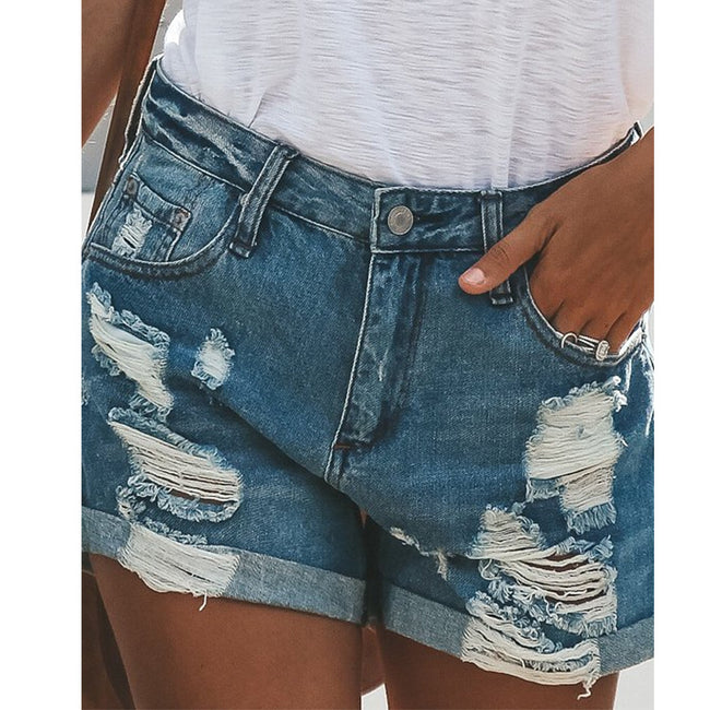 Women denim shorts ripped Main Image