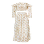 Slim ruffle dress with floral off-the-shoulder A-line dress