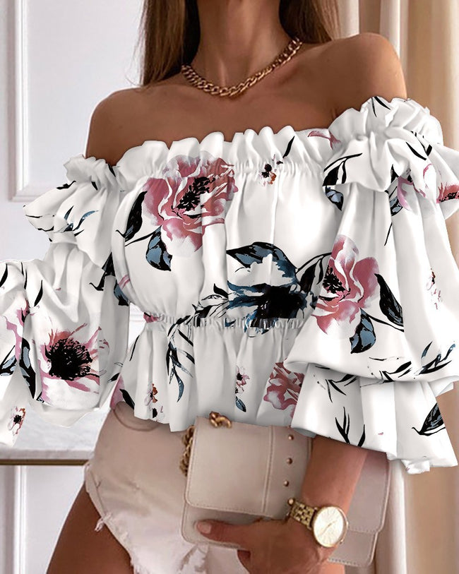 Summer New Style Collar Sexy Fashion Long-sleeved Waist Short Blouse Women Main Image