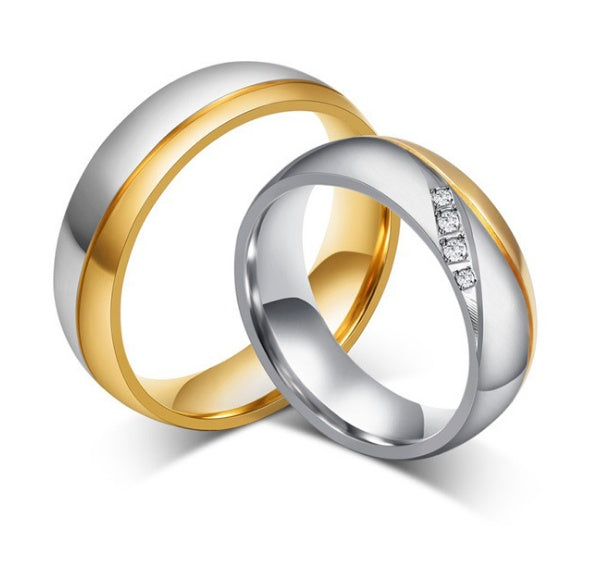 Romantic Wedding Rings For Lover Gold-Color Stainless Steel Couple Rings For Engagement Party Jewelry Wedding Bands Hover Image