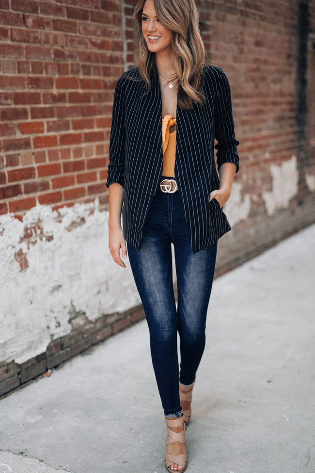 British style striped denim blazer Main Image