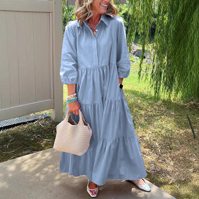 Casual Loose Lapels Mid-sleeve Large Swing Dress Main Image