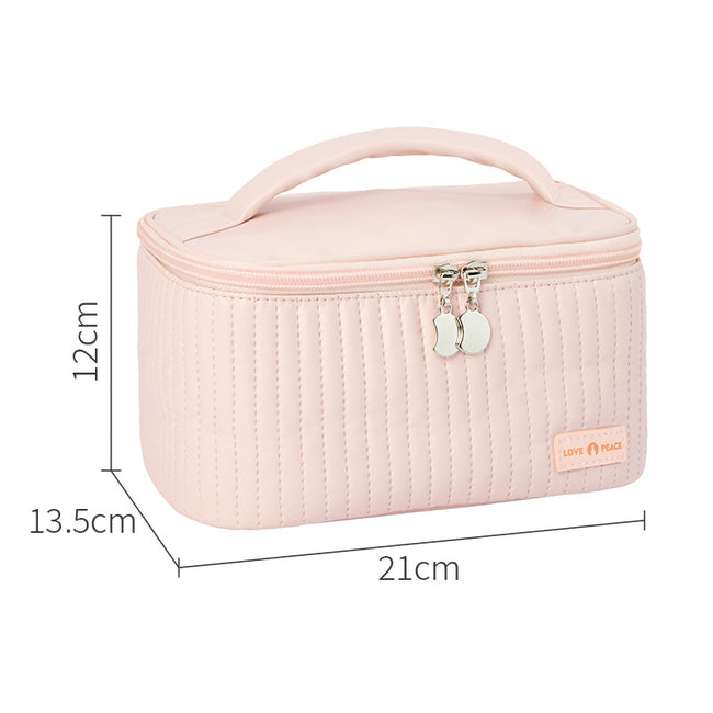 Open Lid PU Solid Color Portable Toiletry Storage Bag Makeup Bag Main Image