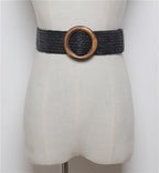 Woven round buckle belt with bohemian wax rope
