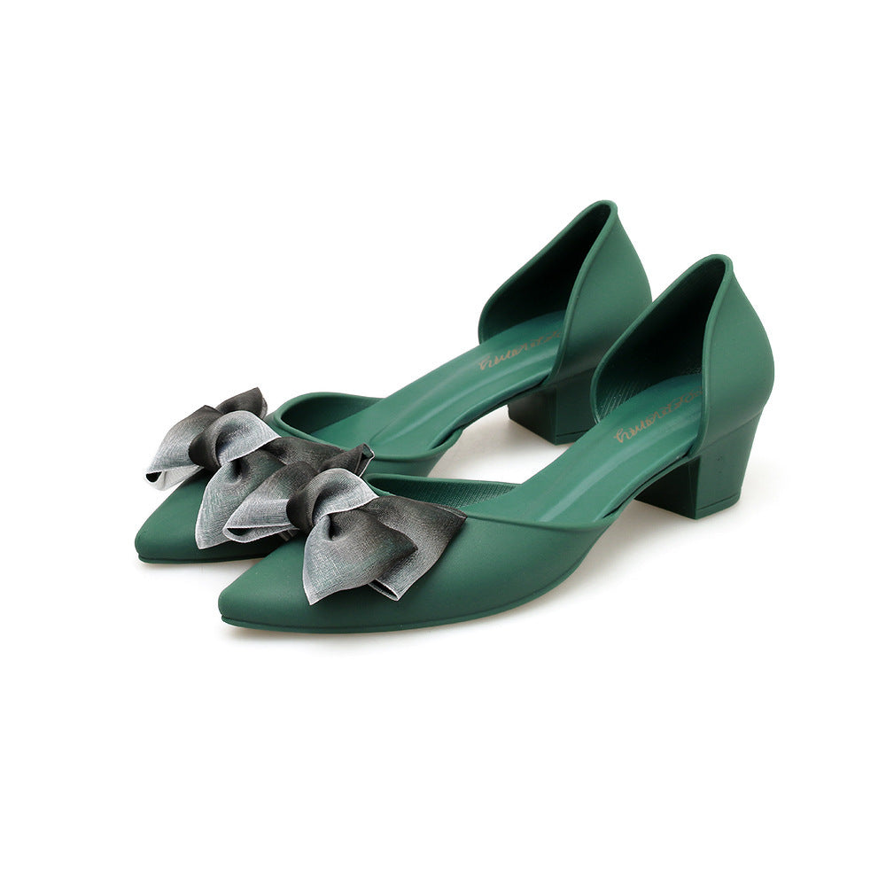 Bowknot chunky heels frosted jelly shoes