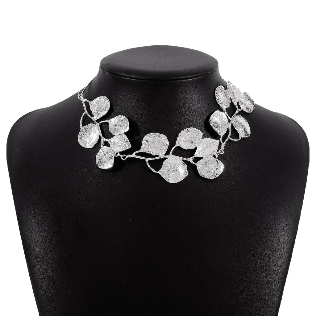 Earring Necklace Luxury Metal Leaf Earrings Choker For Women Personality Jewelry Gift