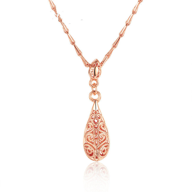 classical Style Vintage Chain Pendant Necklaces Hollow Out Water Drop White Rose Gold Color Party Gift Jewelry For Women DWN583M Main Image