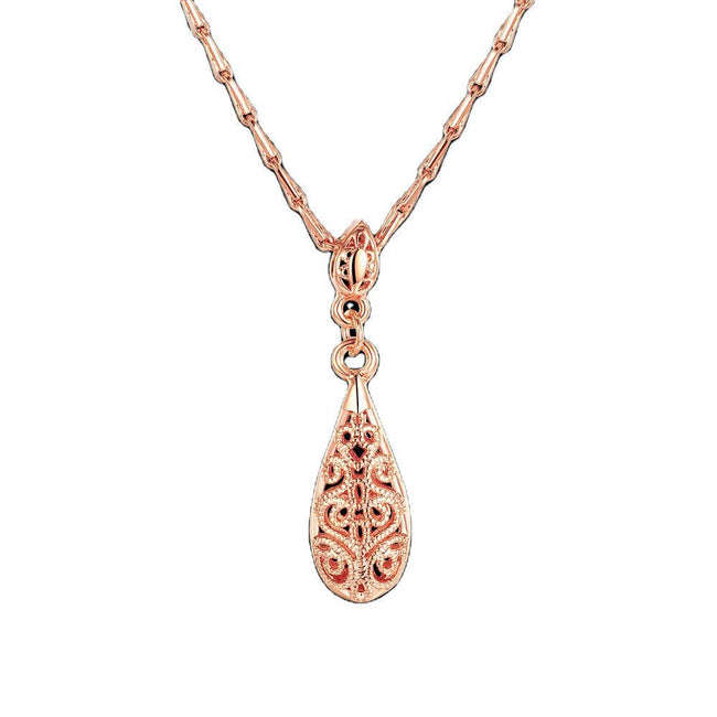 classical Style Vintage Chain Pendant Necklaces Hollow Out Water Drop White Rose Gold Color Party Gift Jewelry For Women DWN583M Hover Image