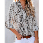 Leopard Print Three-Quarter Sleeve Shirt Women