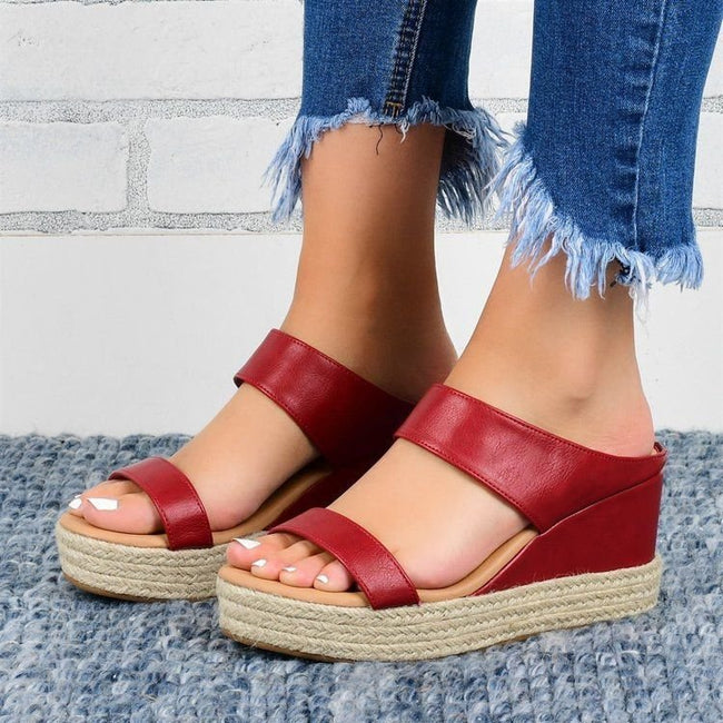 Large Size Hemp Rope Braided Platform Wedge Sandals Women Hover Image