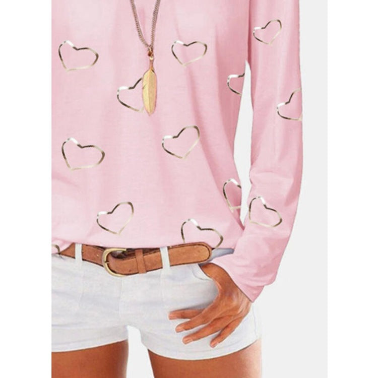 Printed V Neck Long Sleeved Bottoming T Shirt Women