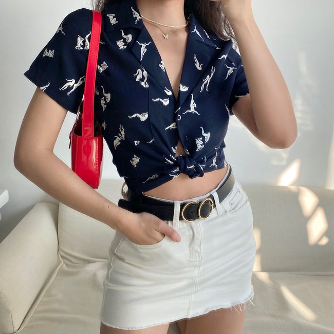 Printed Lapel Short-sleeved Shirt Women Loose Main Image